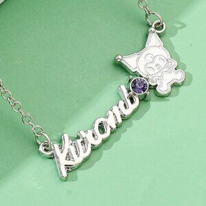 Kuromi Necklace Pendant Silver Chain with Purple Stone